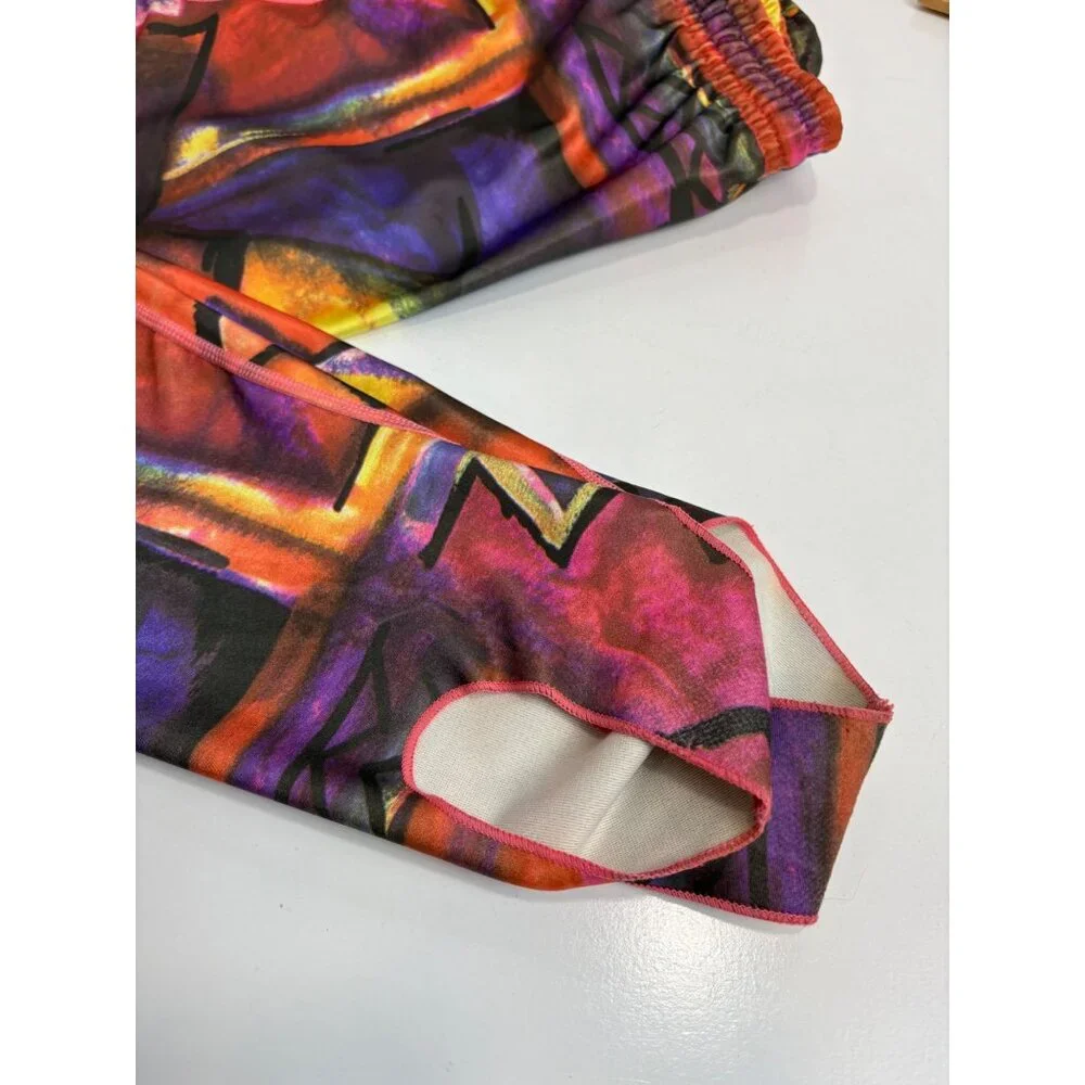 Vintage 90s Passport Stirrup Ski Pants Size 14 Abstract Geometric Stretch D-Ring